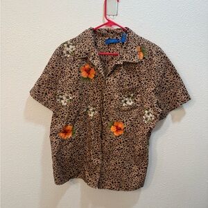 Floral Leopard Print Short Sleeve Shirt